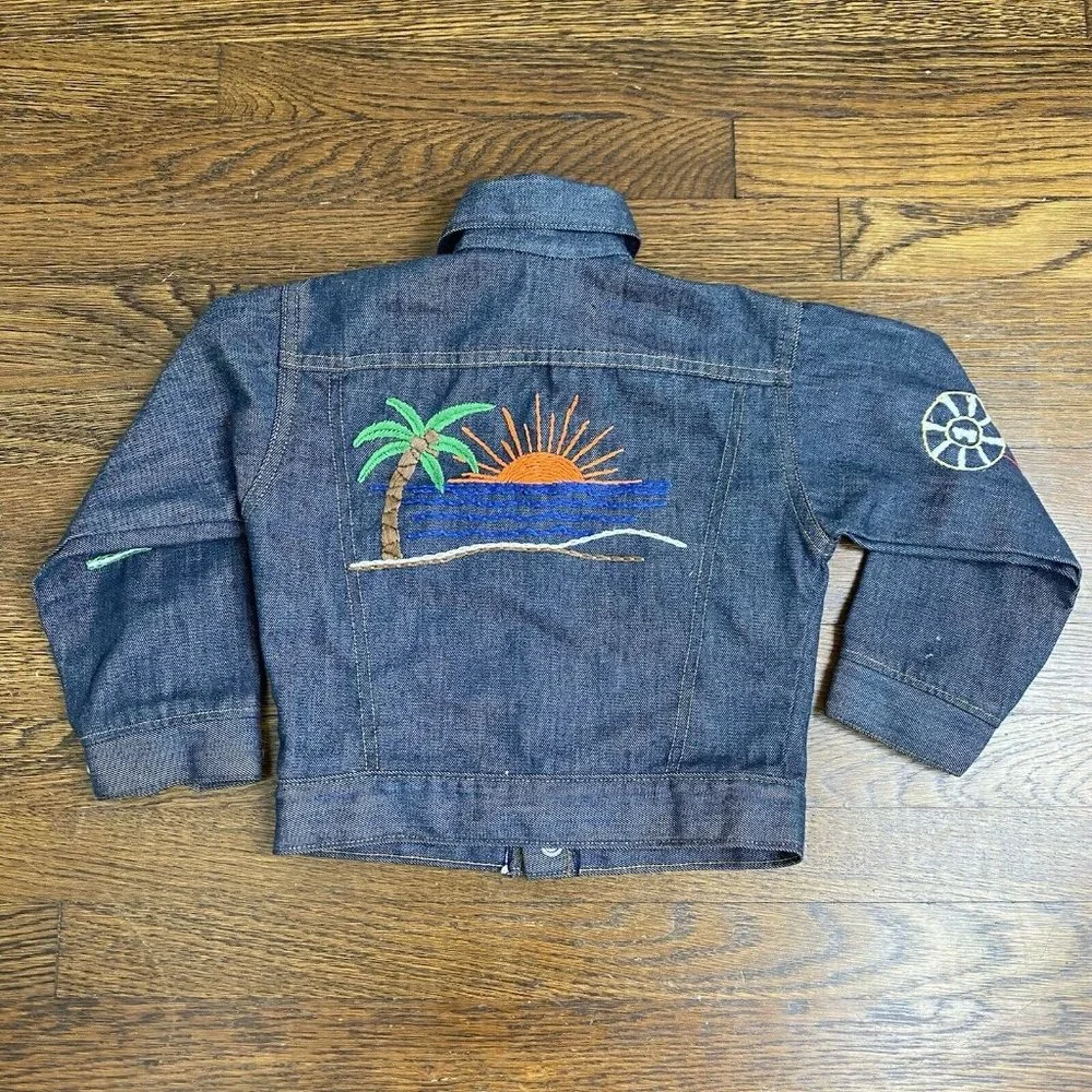 Vintage 1970s Kids Levi’s Denim Jacket with Cool Embroidery, Size 5/6